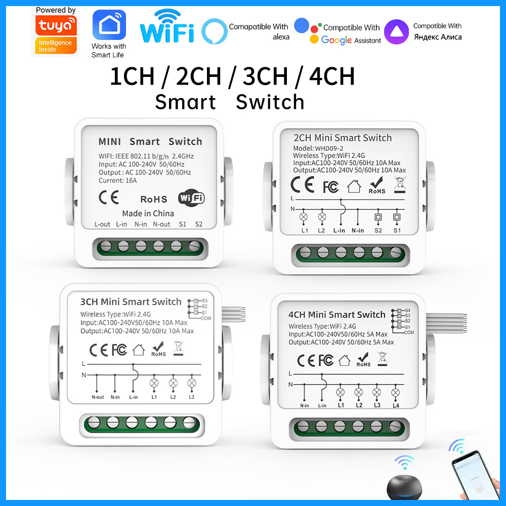 Smart Light Switch Wifi - Tuya WiFi Smart-Schalter 1/2/3/4-fach 4-Wege Mini