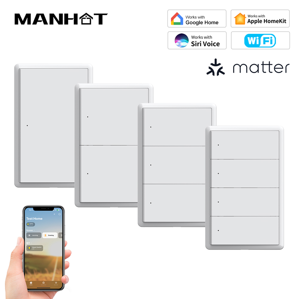 Smart Light Switch Wifi - MANHOT Homekit WLAN-Smart-Schalter ohne Neutralleiter US-Schalter